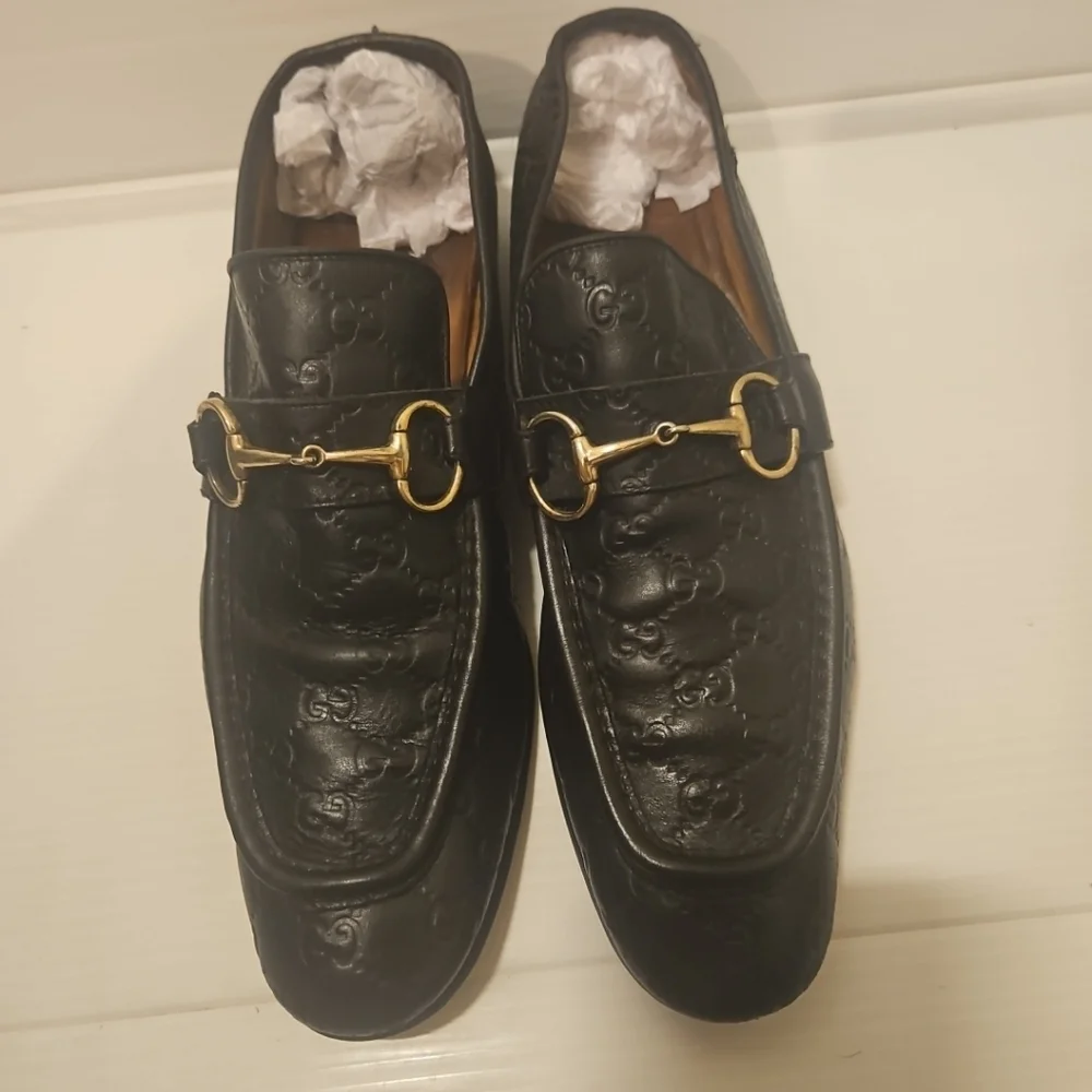 Gucci Tom Ford Era GG Monogram Black Embossed Leather Loafers Size 11.5 - Picture 3 of 14